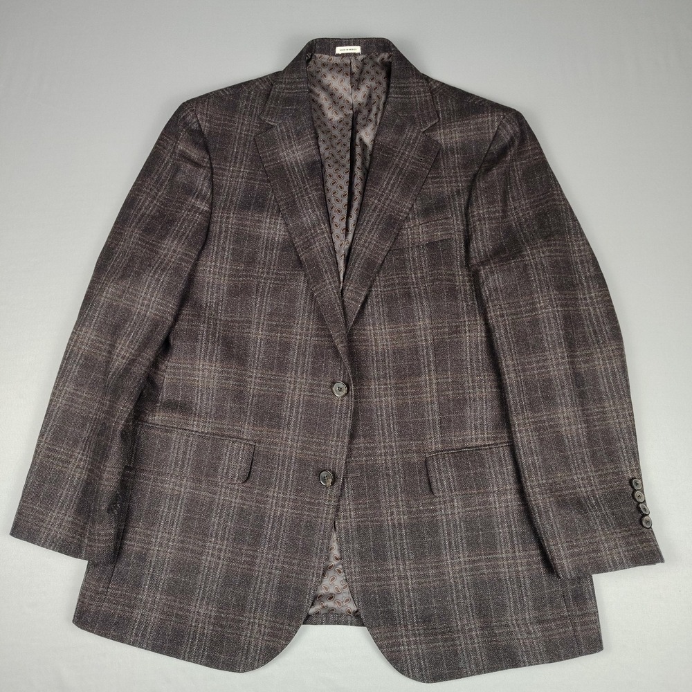 Joseph Abboud Sport Coat Men 42R  Plaid Brown Wool Lanificio Di Pray Windowpane
